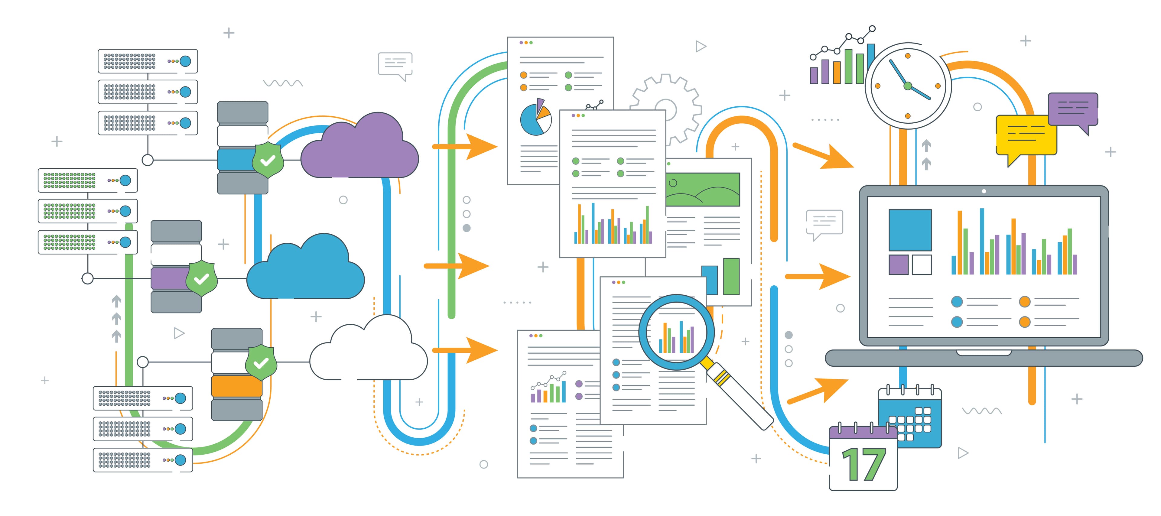 Data flow visualization on a digital screen in a modern operations center