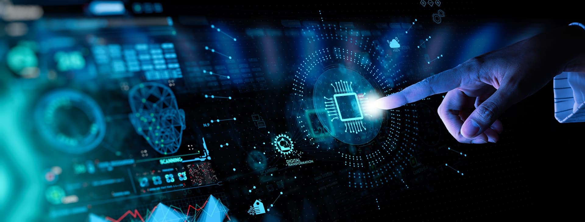Abstract digital screen with data dashboards